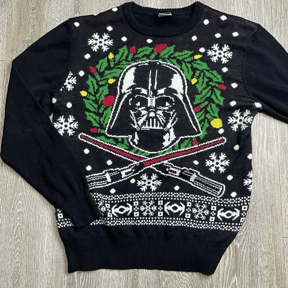 Star Wars Sweater Mens Large Darth Vader Ugly Christmas Holiday Lightsabers